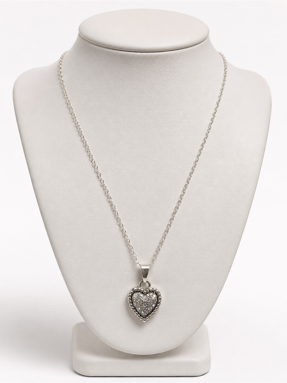 Retired Swarovski Crystal Heart Pendant Necklace 16” Silver Tone OOAK - Picture 3 of 5